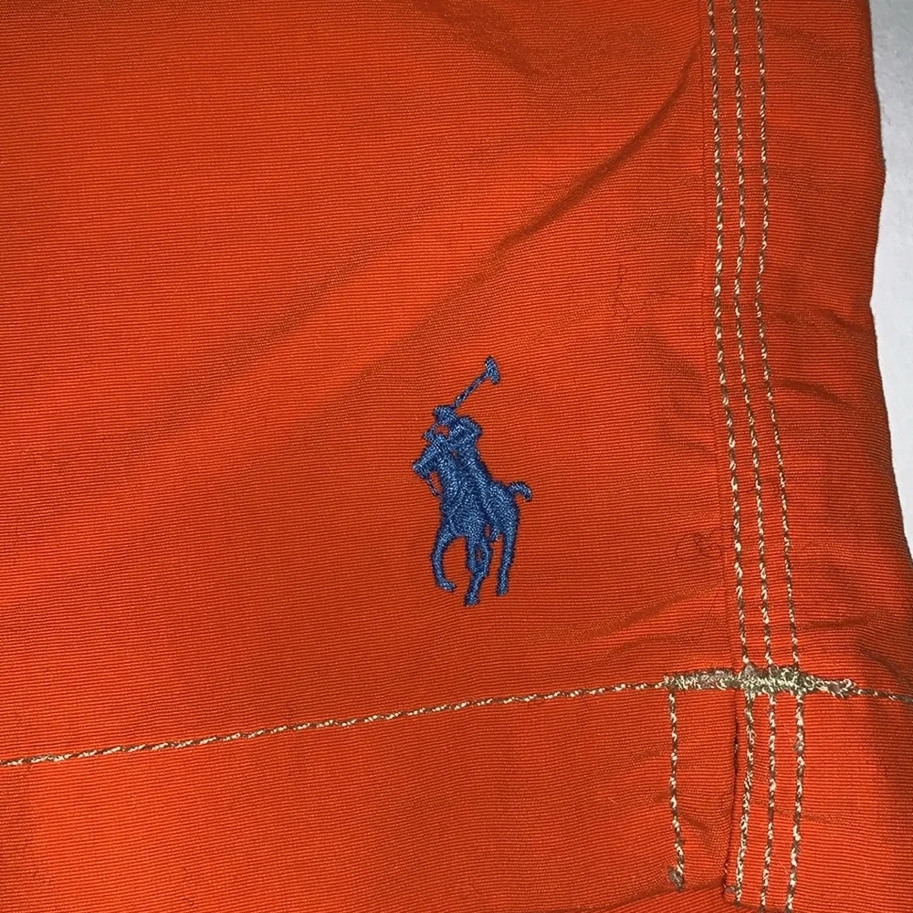 Vintage Polo Ralph Lauren Orange Swim Board Shorts Blue Pony Logo M NWOT